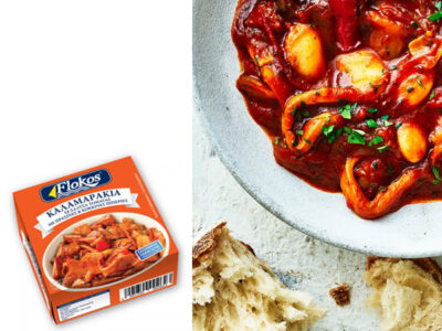 Squid in tomato sauce with bell peppers